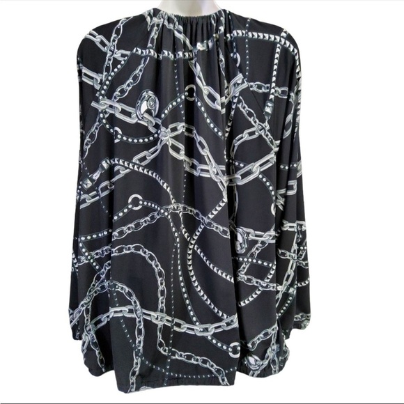 Michael Kors 2XL Women's Block Chain & Lock Print Blouse w/toggle chain closure - Picture 2 of 3